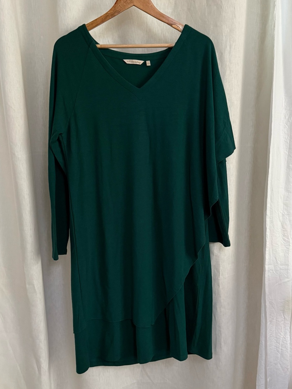 Soft Surroundings Marla Dress L Forest Green Lagenlook Asymmetrical Draped Tunic